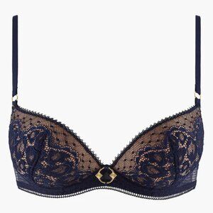 AUBADE Illusion Fauve Push Up Plunge Bra in Black Size 36A Brand New NWT